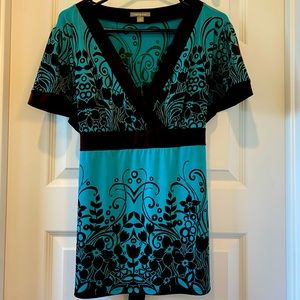 APT. 9 Teal & Brown V-Neck Blouse